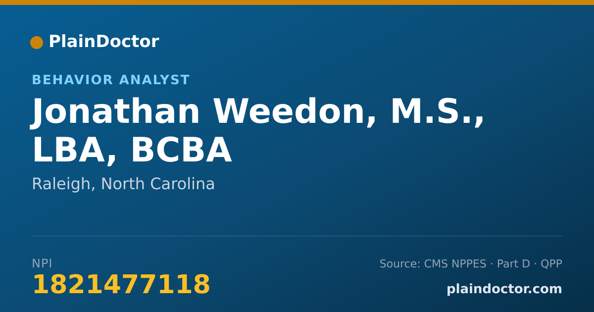 Shareable card for Jonathan Weedon, M.S., LBA, BCBA - Behavior Analyst, Raleigh, NC