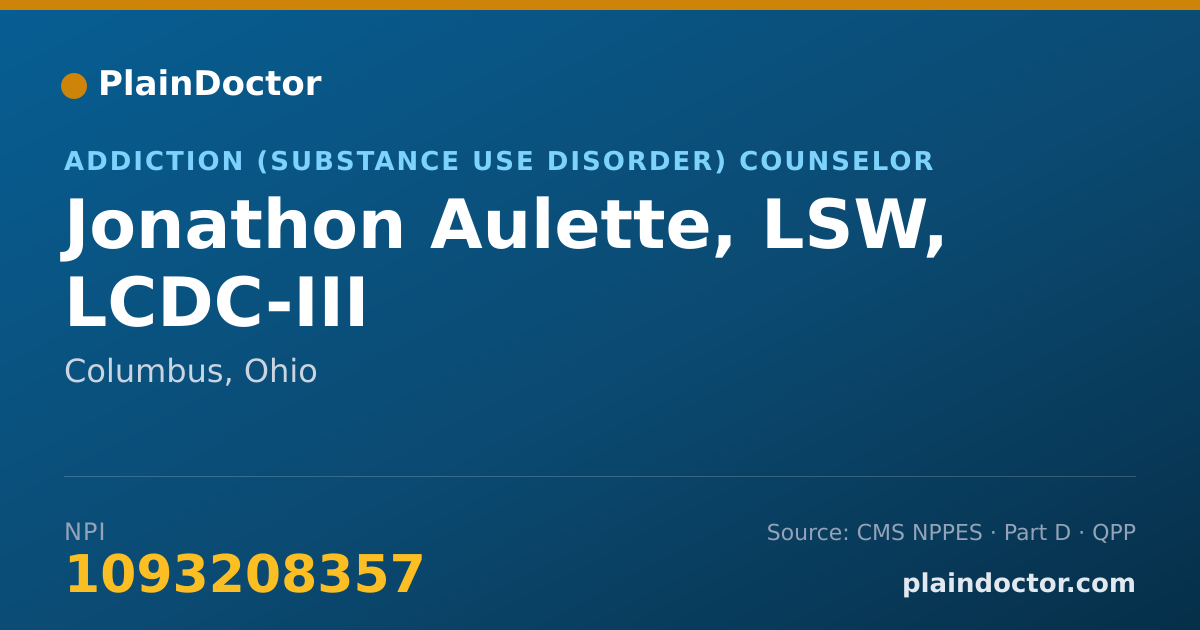 Shareable card for Jonathon Aulette, LSW, LCDC-III - Addiction (Substance Use Disorder) Counselor, Columbus, OH