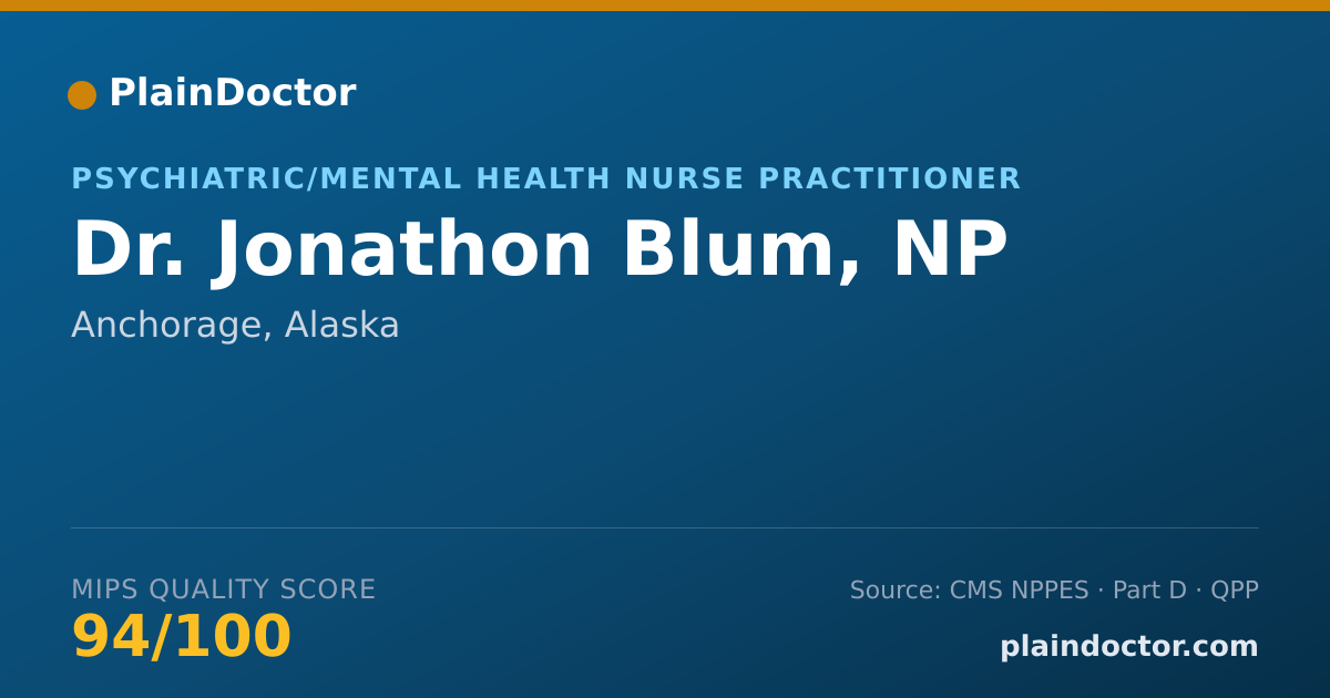 Shareable card for Jonathon Blum, NP - Psychiatric/Mental Health Nurse Practitioner, Anchorage, AK