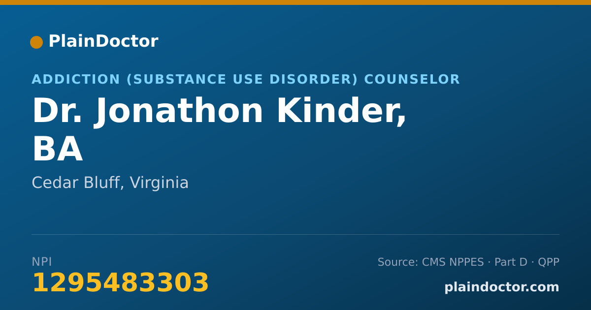 Shareable card for Jonathon Kinder, BA - Addiction (Substance Use Disorder) Counselor, Cedar Bluff, VA