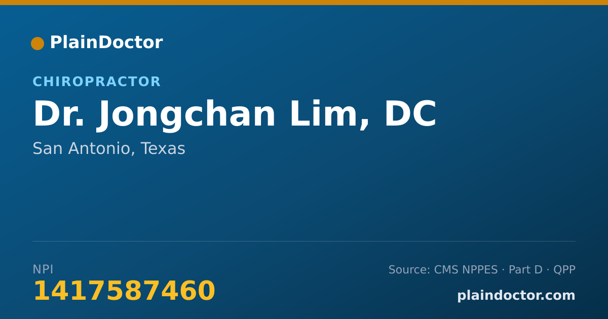 Shareable card for Jongchan Lim, DC - Chiropractor, San Antonio, TX