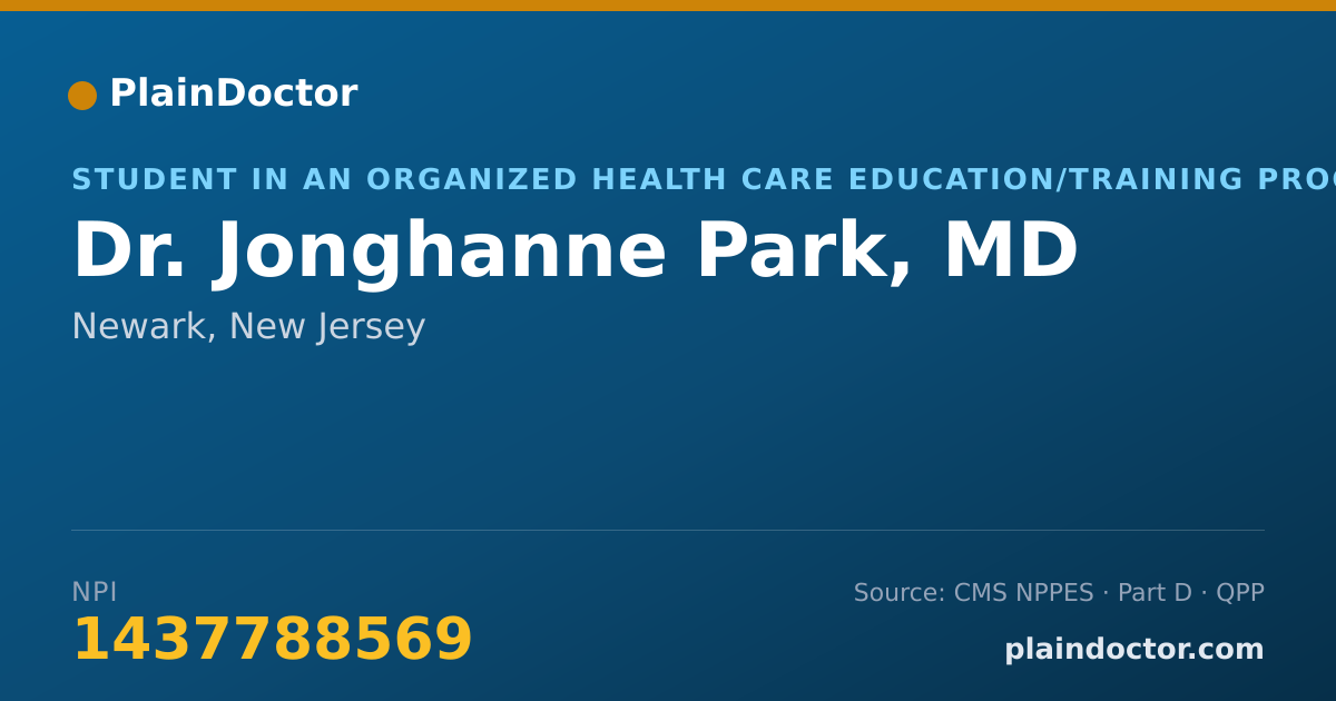 Shareable card for Jonghanne Park, MD - Student in an Organized Health Care Education/Training Program, Newark, NJ