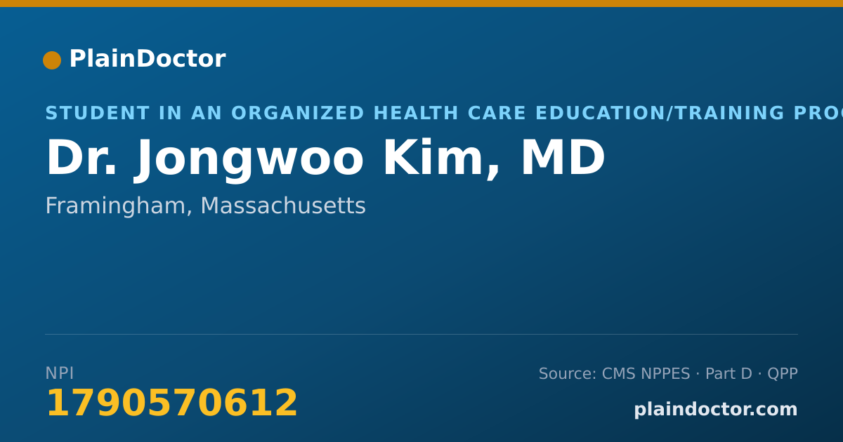 Shareable card for Jongwoo Kim, MD - Student in an Organized Health Care Education/Training Program, Framingham, MA