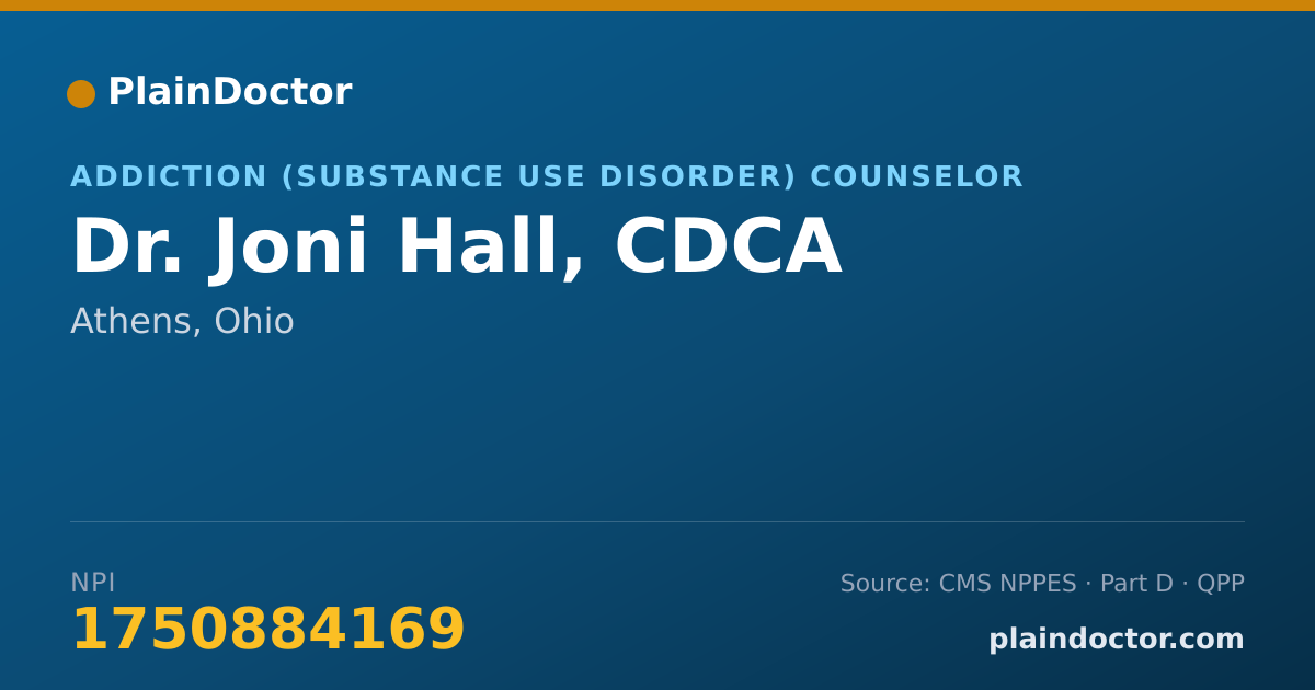 Shareable card for Joni Hall, CDCA - Addiction (Substance Use Disorder) Counselor, Athens, OH