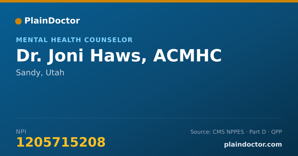 Shareable card for Joni Haws, ACMHC - Mental Health Counselor, Sandy, UT