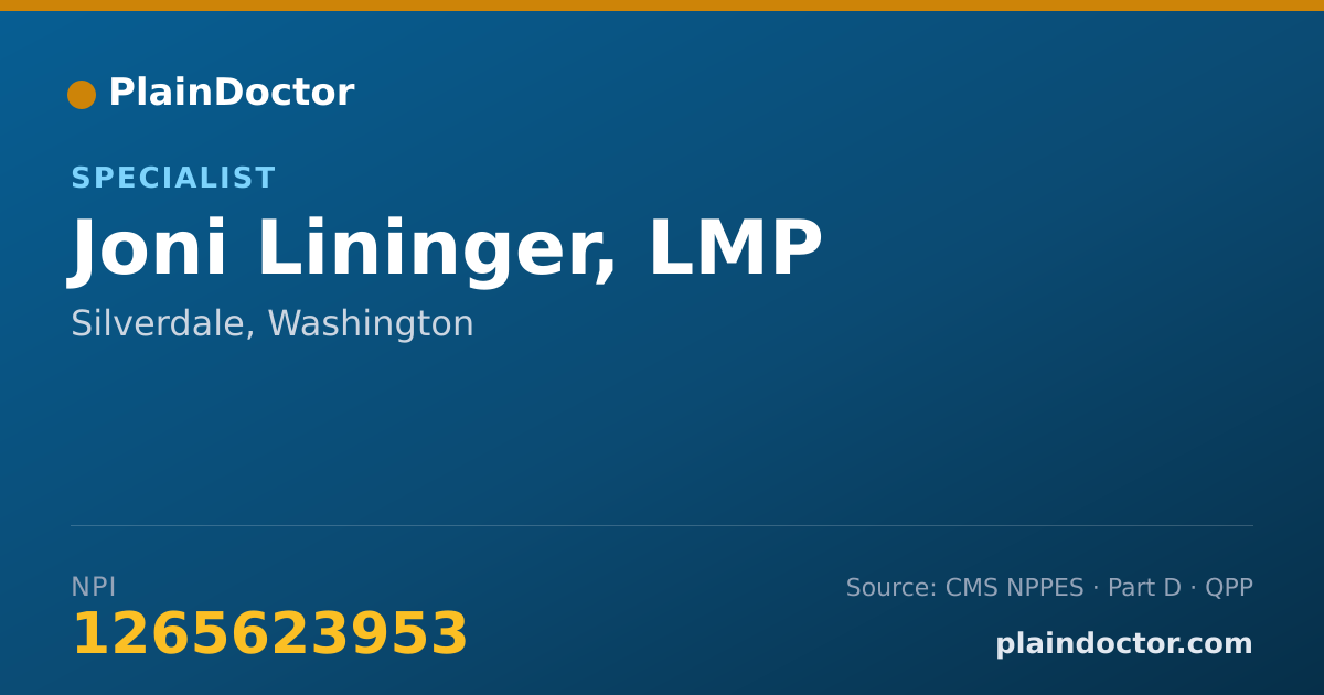 Shareable card for Joni Lininger, LMP - Specialist, Silverdale, WA