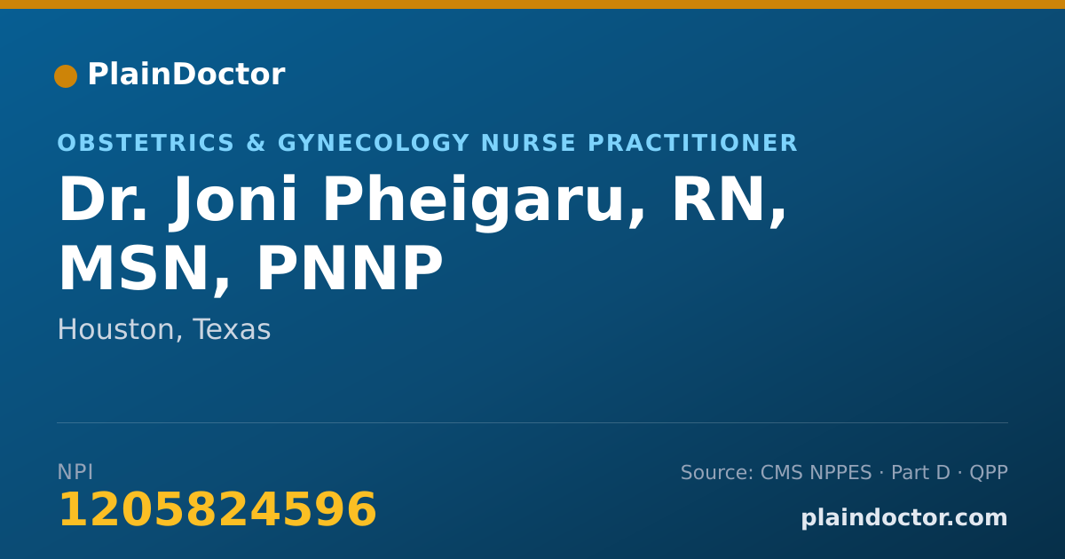 Shareable card for Joni Pheigaru, RN, MSN, PNNP - Obstetrics & Gynecology Nurse Practitioner, Houston, TX
