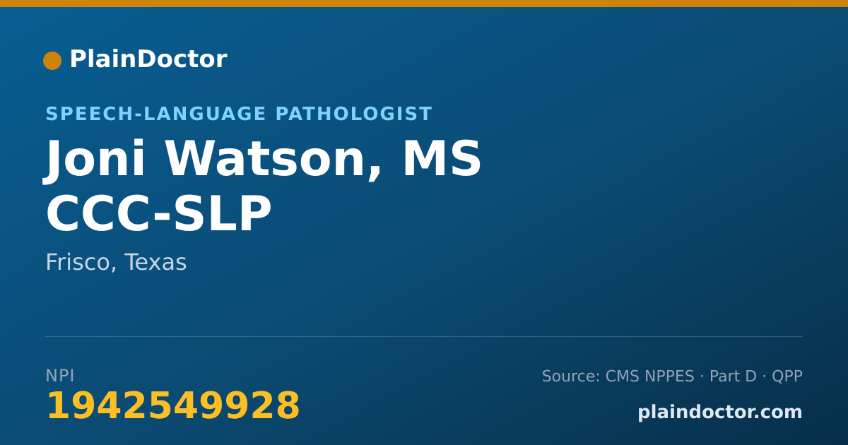 Shareable card for Joni Watson, MS CCC-SLP - Speech-Language Pathologist, Frisco, TX