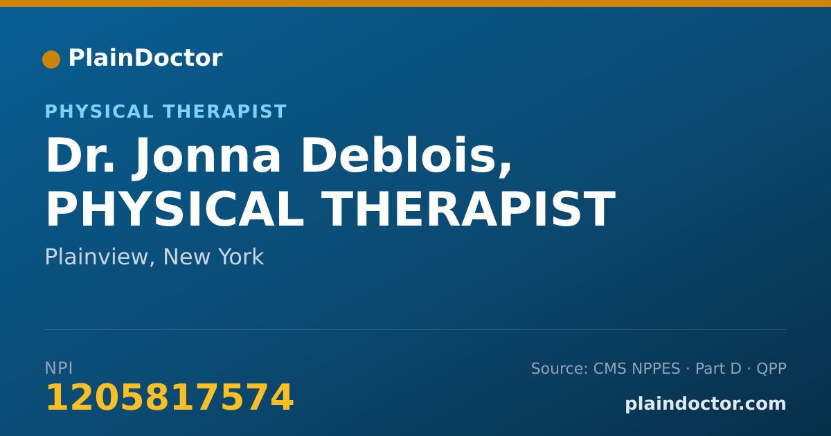 Shareable card for Jonna Deblois, PHYSICAL THERAPIST - Physical Therapist, Plainview, NY