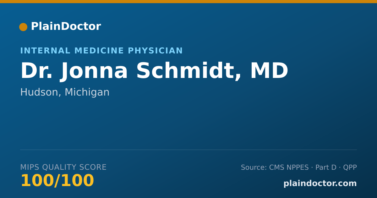 Shareable card for Jonna Schmidt, MD - Internal Medicine Physician, Hudson, MI