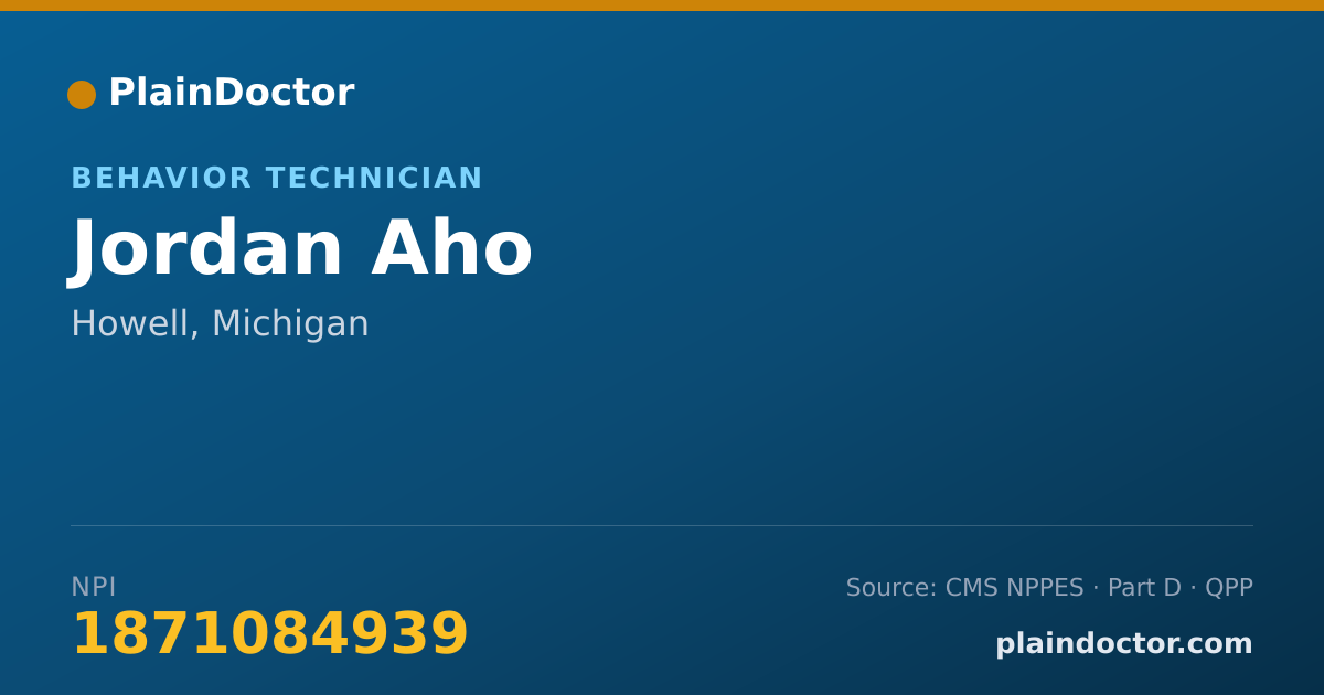Shareable card for Jordan Aho - Behavior Technician, Howell, MI