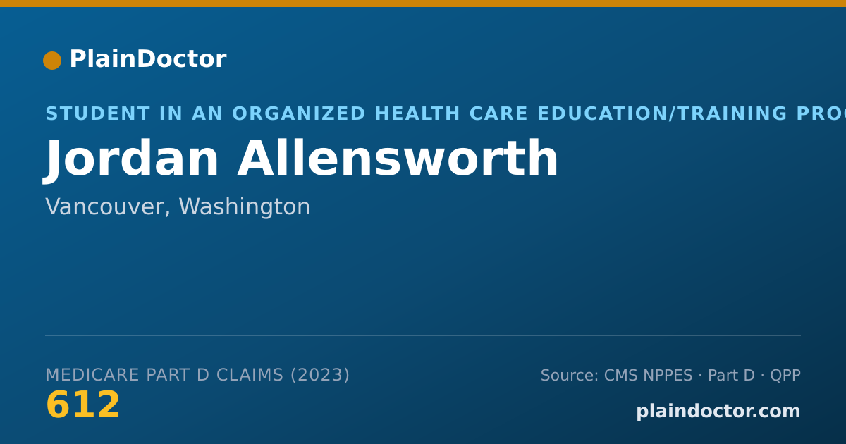 Shareable card for Jordan Allensworth - Student in an Organized Health Care Education/Training Program, Vancouver, WA
