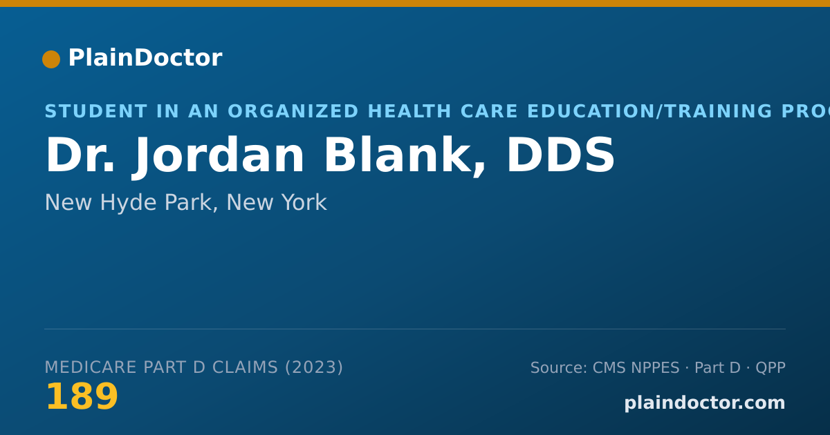Shareable card for Jordan Blank, DDS - Student in an Organized Health Care Education/Training Program, New Hyde Park, NY