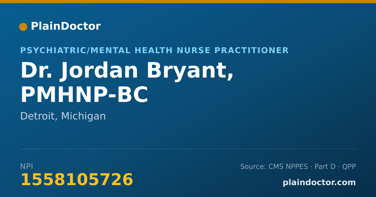 Shareable card for Jordan Bryant, PMHNP-BC - Psychiatric/Mental Health Nurse Practitioner, Detroit, MI