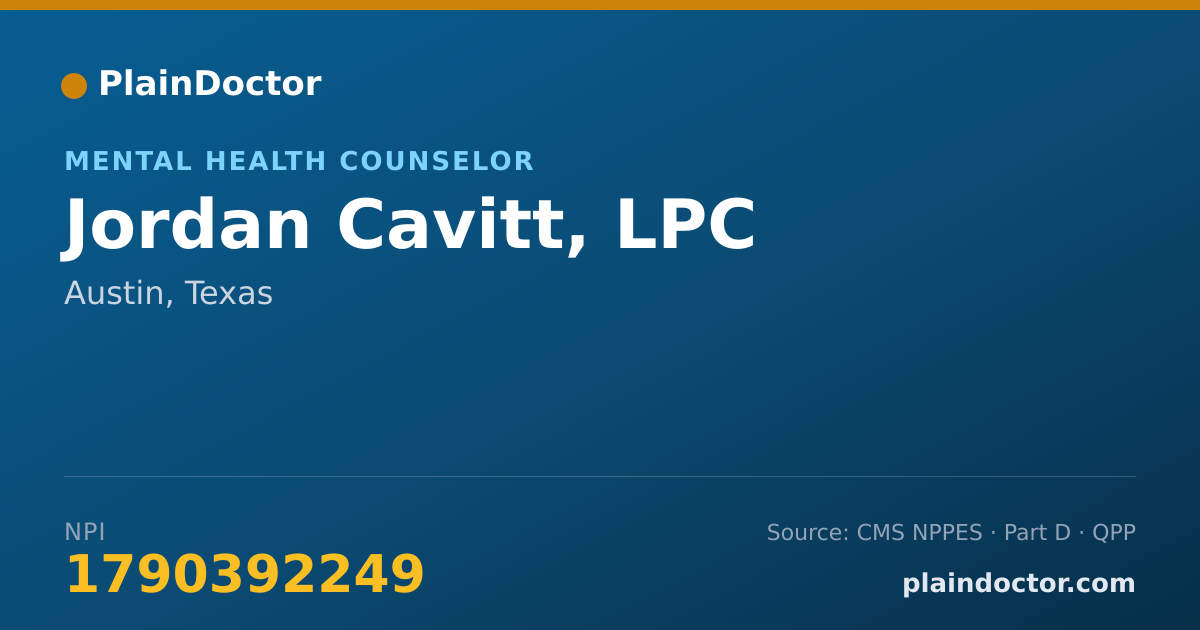 Shareable card for Jordan Cavitt, LPC - Mental Health Counselor, Austin, TX