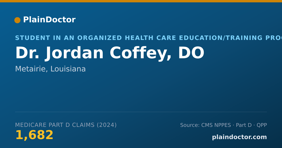 Shareable card for Jordan Coffey, DO - Student in an Organized Health Care Education/Training Program, Metairie, LA