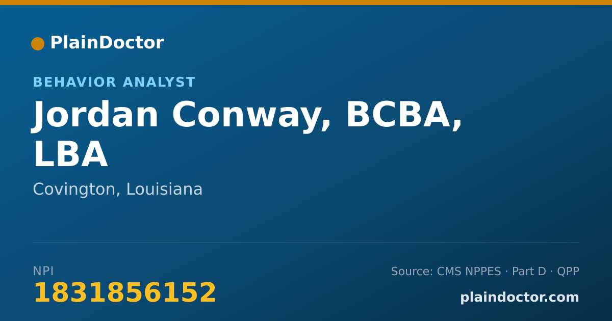 Shareable card for Jordan Conway, BCBA, LBA - Behavior Analyst, Covington, LA