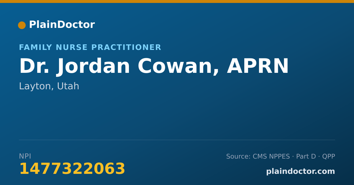 Shareable card for Jordan Cowan, APRN - Family Nurse Practitioner, Layton, UT