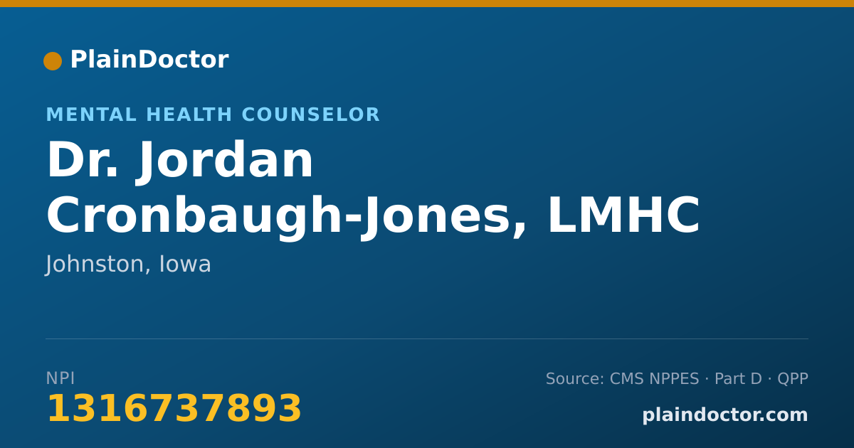 Shareable card for Jordan Cronbaugh-Jones, LMHC - Mental Health Counselor, Johnston, IA