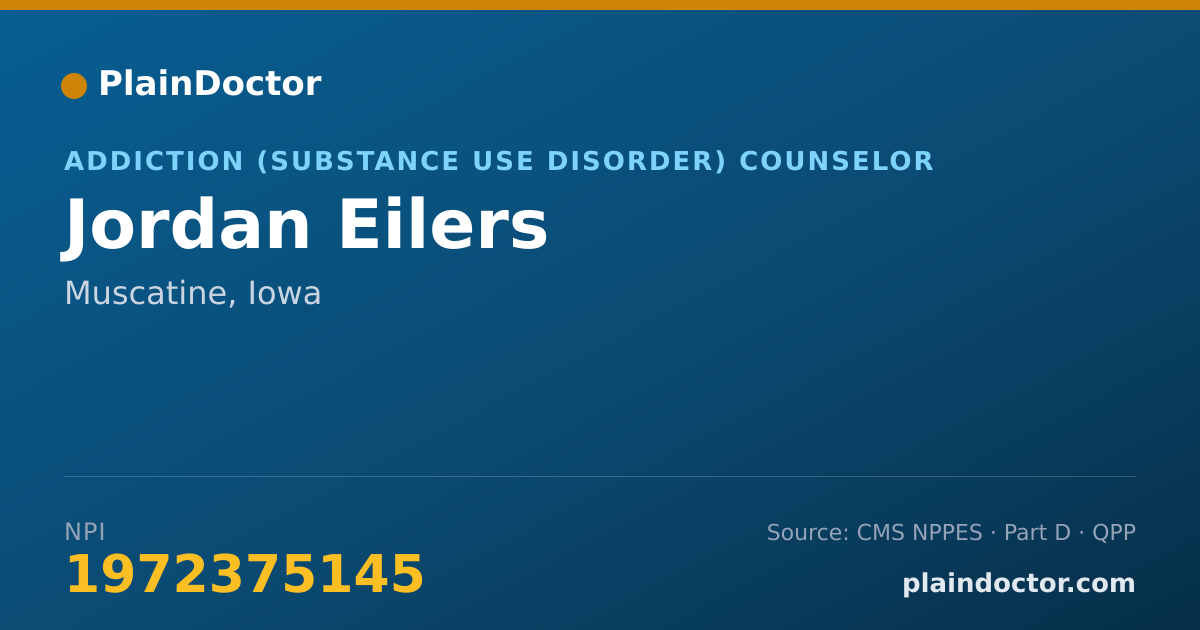 Shareable card for Jordan Eilers - Addiction (Substance Use Disorder) Counselor, Muscatine, IA