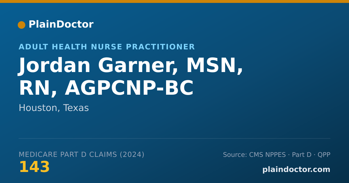 Shareable card for Jordan Garner, MSN, RN, AGPCNP-BC - Adult Health Nurse Practitioner, Houston, TX