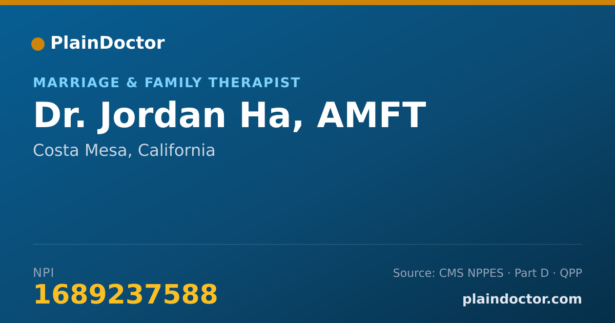 Shareable card for Jordan Ha, AMFT - Marriage & Family Therapist, Costa Mesa, CA