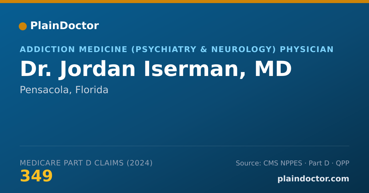 Shareable card for Jordan Iserman, MD - Addiction Medicine (Psychiatry & Neurology) Physician, Pensacola, FL