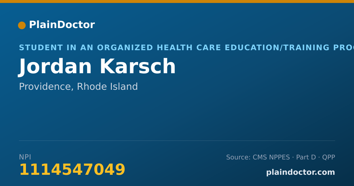 Shareable card for Jordan Karsch - Student in an Organized Health Care Education/Training Program, Providence, RI