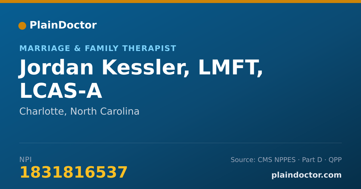 Shareable card for Jordan Kessler, LMFT, LCAS-A - Marriage & Family Therapist, Charlotte, NC