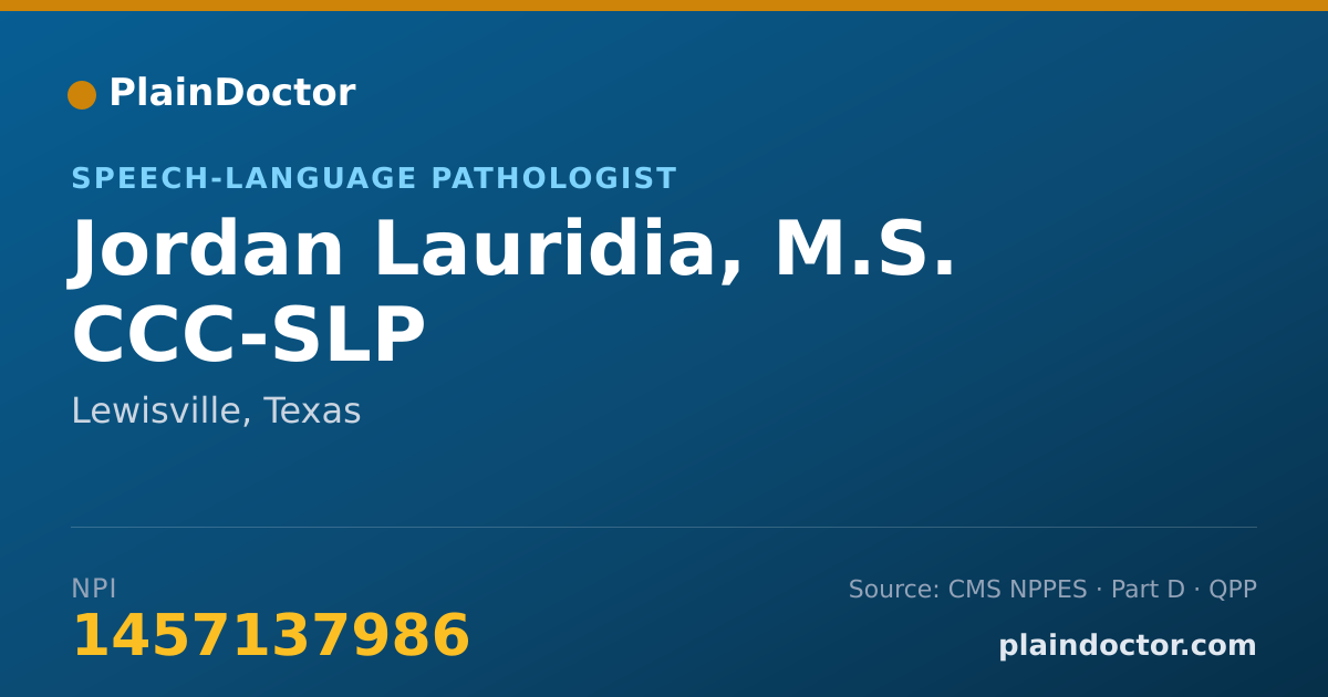 Shareable card for Jordan Lauridia, M.S. CCC-SLP - Speech-Language Pathologist, Lewisville, TX