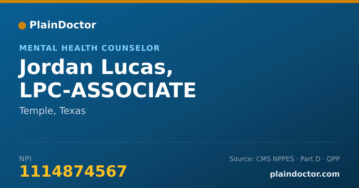 Shareable card for Jordan Lucas, LPC-ASSOCIATE - Mental Health Counselor, Temple, TX