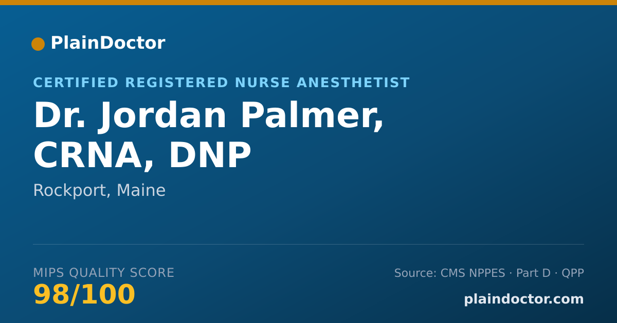 Shareable card for Jordan Palmer, CRNA, DNP - Certified Registered Nurse Anesthetist, Rockport, ME
