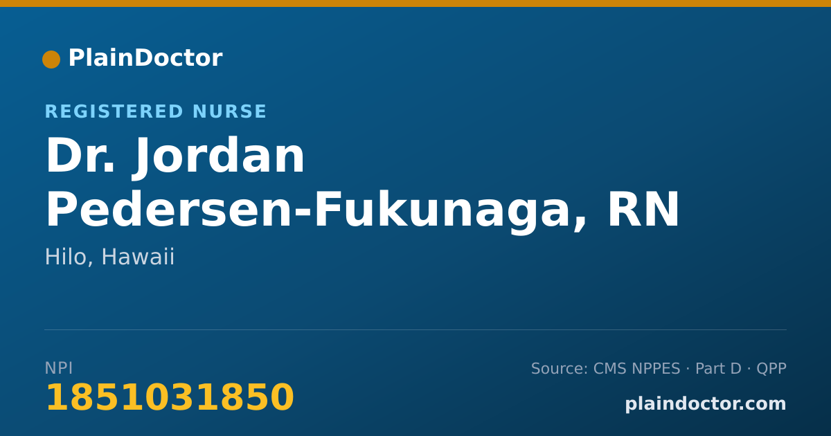 Shareable card for Jordan Pedersen-Fukunaga, RN - Registered Nurse, Hilo, HI