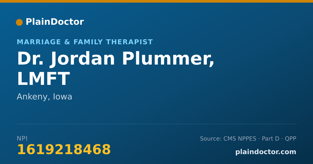 Shareable card for Jordan Plummer, LMFT - Marriage & Family Therapist, Ankeny, IA