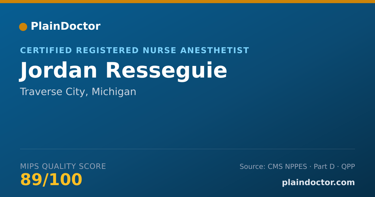 Shareable card for Jordan Resseguie - Certified Registered Nurse Anesthetist, Traverse City, MI