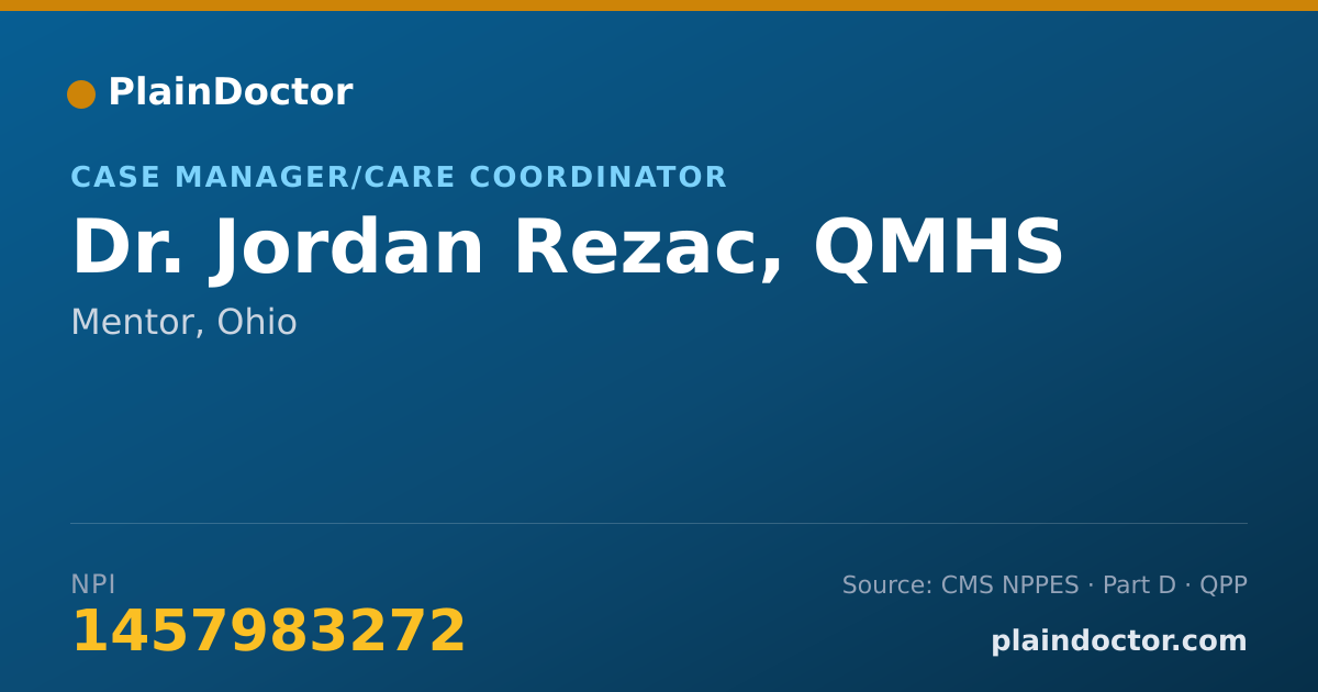 Shareable card for Jordan Rezac, QMHS - Case Manager/Care Coordinator, Mentor, OH