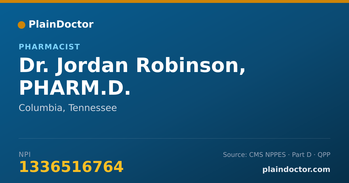 Shareable card for Jordan Robinson, PHARM.D. - Pharmacist, Columbia, TN