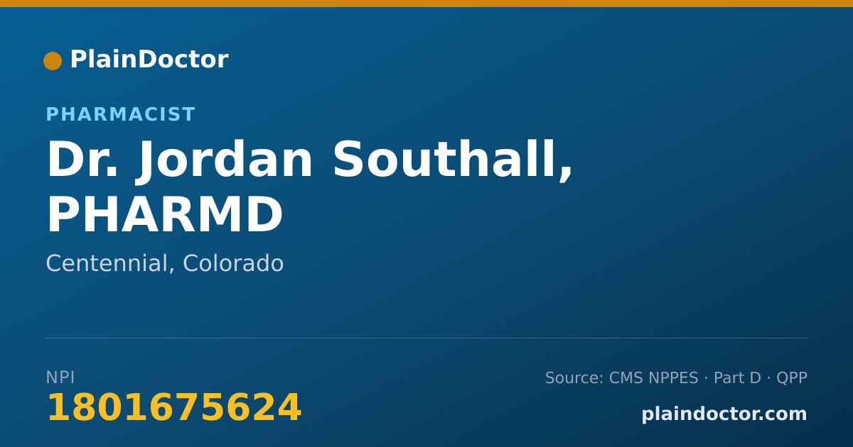 Shareable card for Jordan Southall, PHARMD - Pharmacist, Centennial, CO