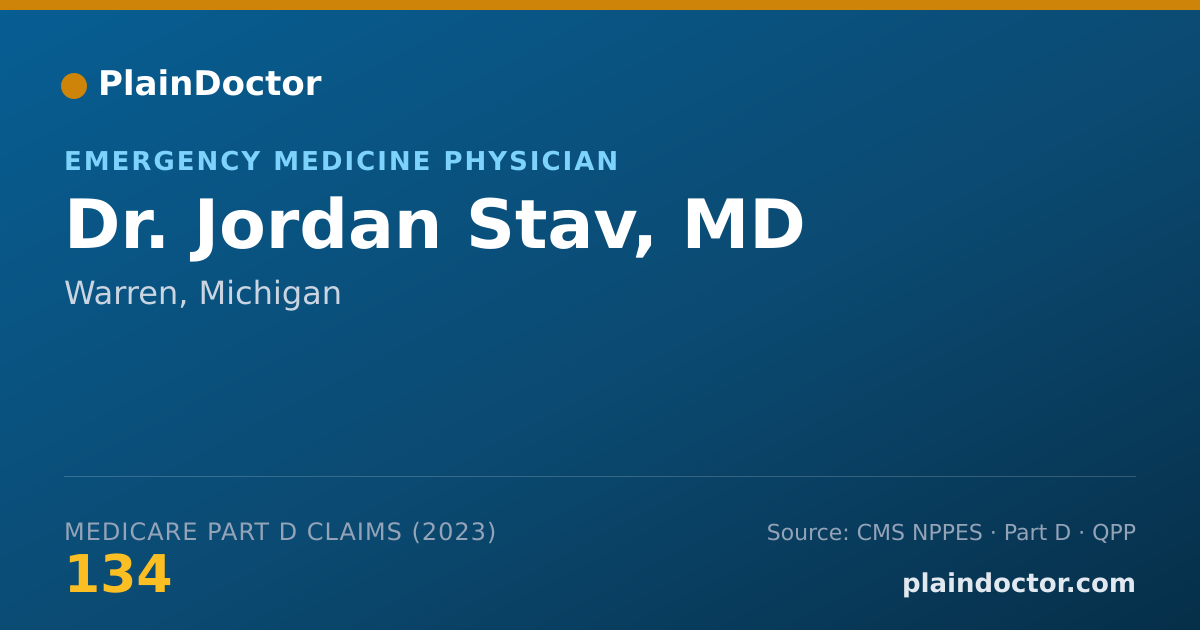 Shareable card for Jordan Stav, MD - Emergency Medicine Physician, Warren, MI