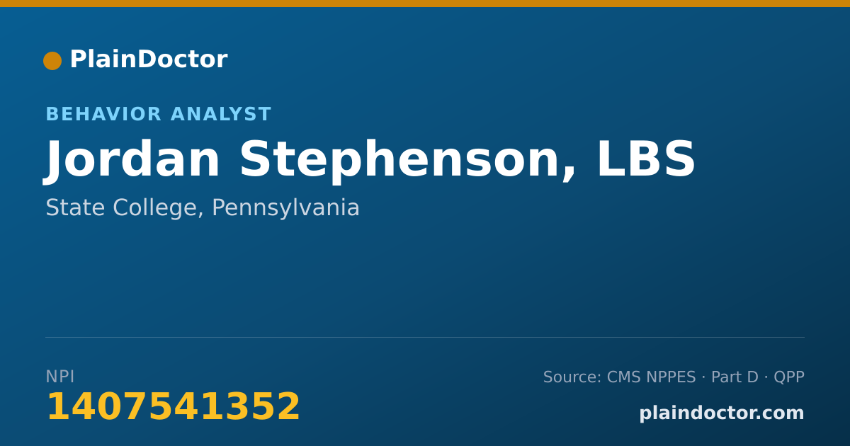 Shareable card for Jordan Stephenson, LBS - Behavior Analyst, State College, PA