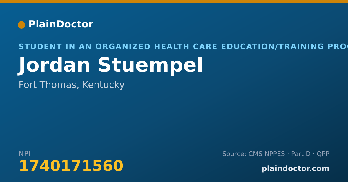 Shareable card for Jordan Stuempel - Student in an Organized Health Care Education/Training Program, Fort Thomas, KY
