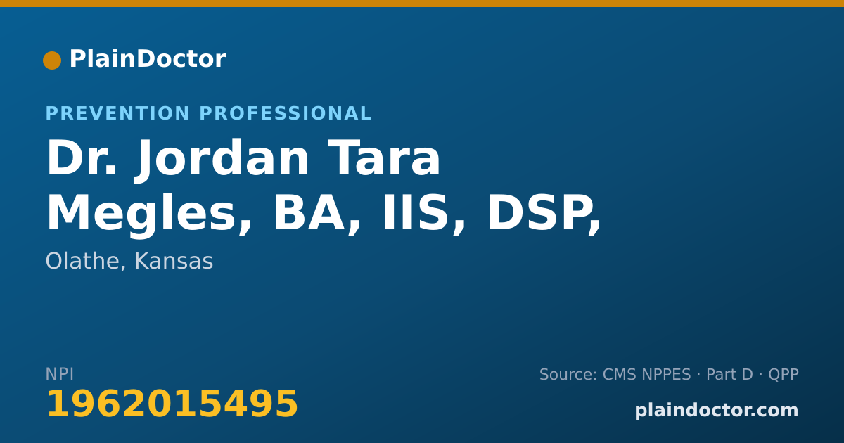 Shareable card for Jordan Tara Megles, BA, IIS, DSP, RBT - Prevention Professional, Olathe, KS