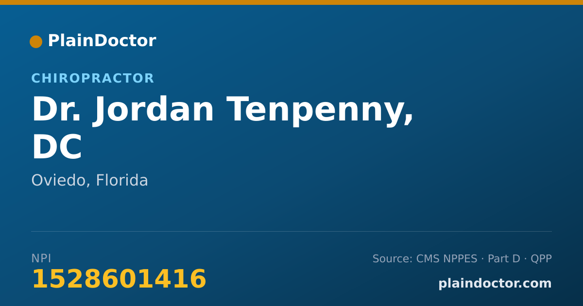 Shareable card for Jordan Tenpenny, DC - Chiropractor, Oviedo, FL