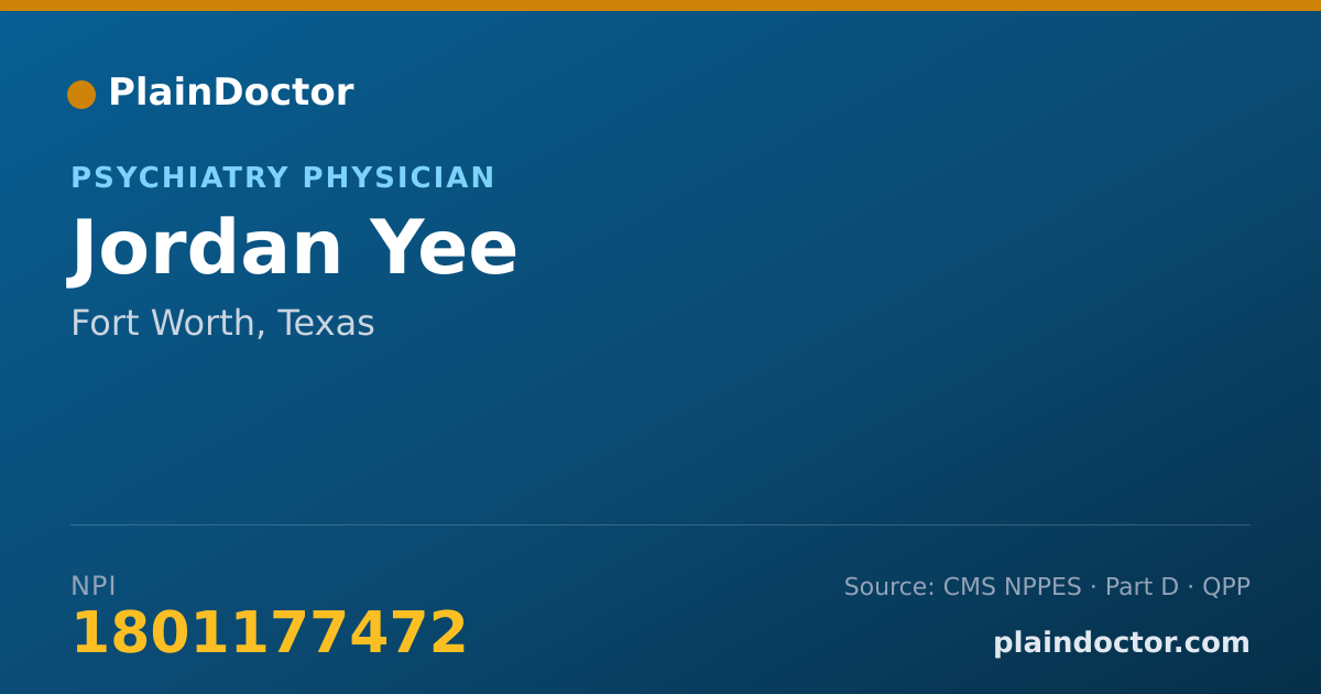 Shareable card for Jordan Yee - Psychiatry Physician, Fort Worth, TX