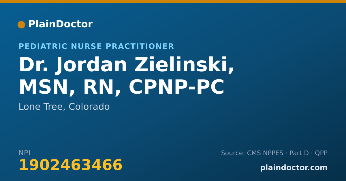 Shareable card for Jordan Zielinski, MSN, RN, CPNP-PC - Pediatric Nurse Practitioner, Lone Tree, CO