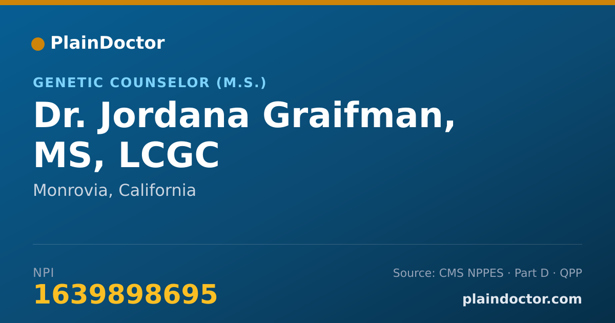 Shareable card for Jordana Graifman, MS, LCGC - Genetic Counselor (M.S.), Monrovia, CA