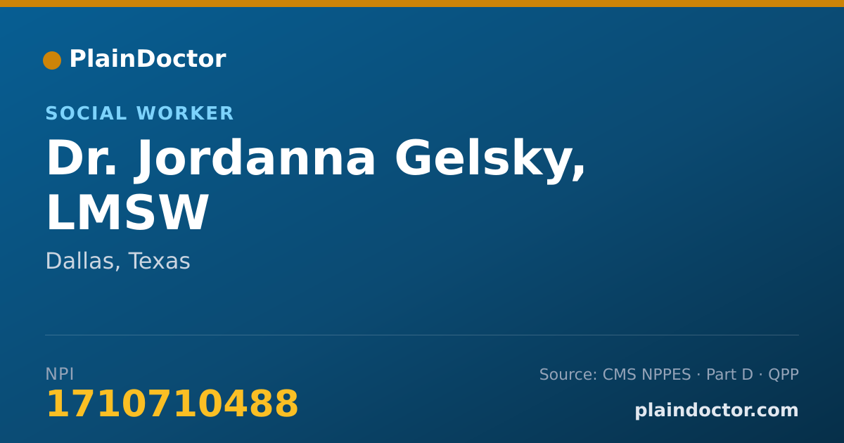 Shareable card for Jordanna Gelsky, LMSW - Social Worker, Dallas, TX
