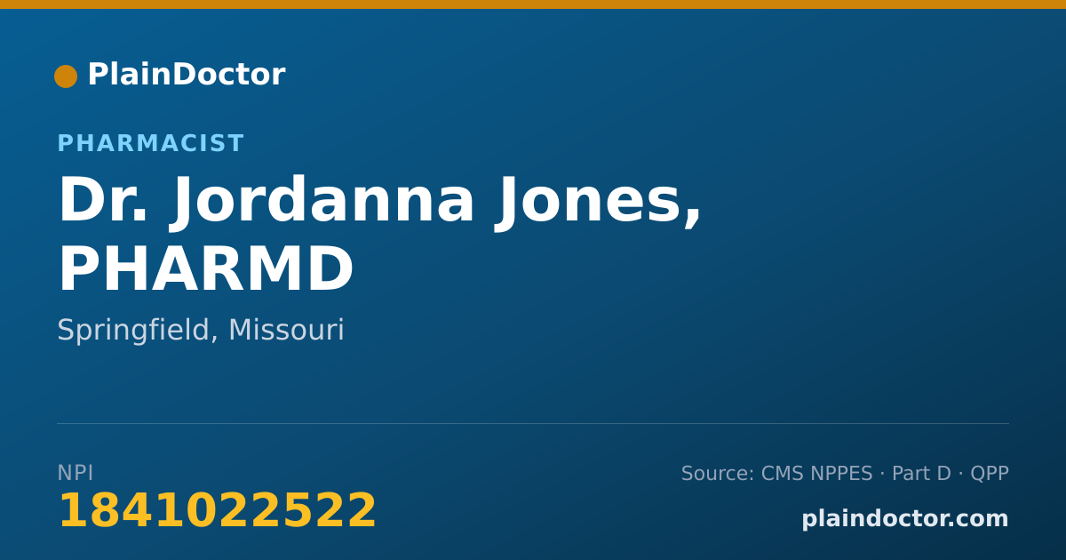 Shareable card for Jordanna Jones, PHARMD - Pharmacist, Springfield, MO