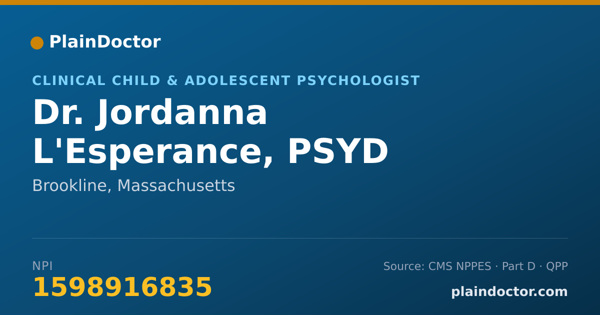 Shareable card for Jordanna L'Esperance, PSYD - Clinical Child & Adolescent Psychologist, Brookline, MA