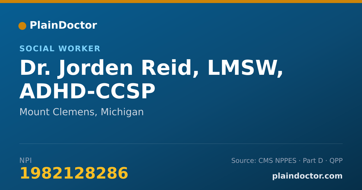 Shareable card for Jorden Reid, LMSW, ADHD-CCSP - Social Worker, Mount Clemens, MI
